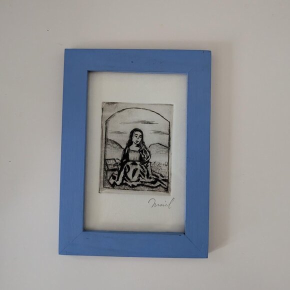 4/$10 Intaglio Print Framed Handcrafted Artwork Signed Reading Her Book of Hours - Picture 4 of 10